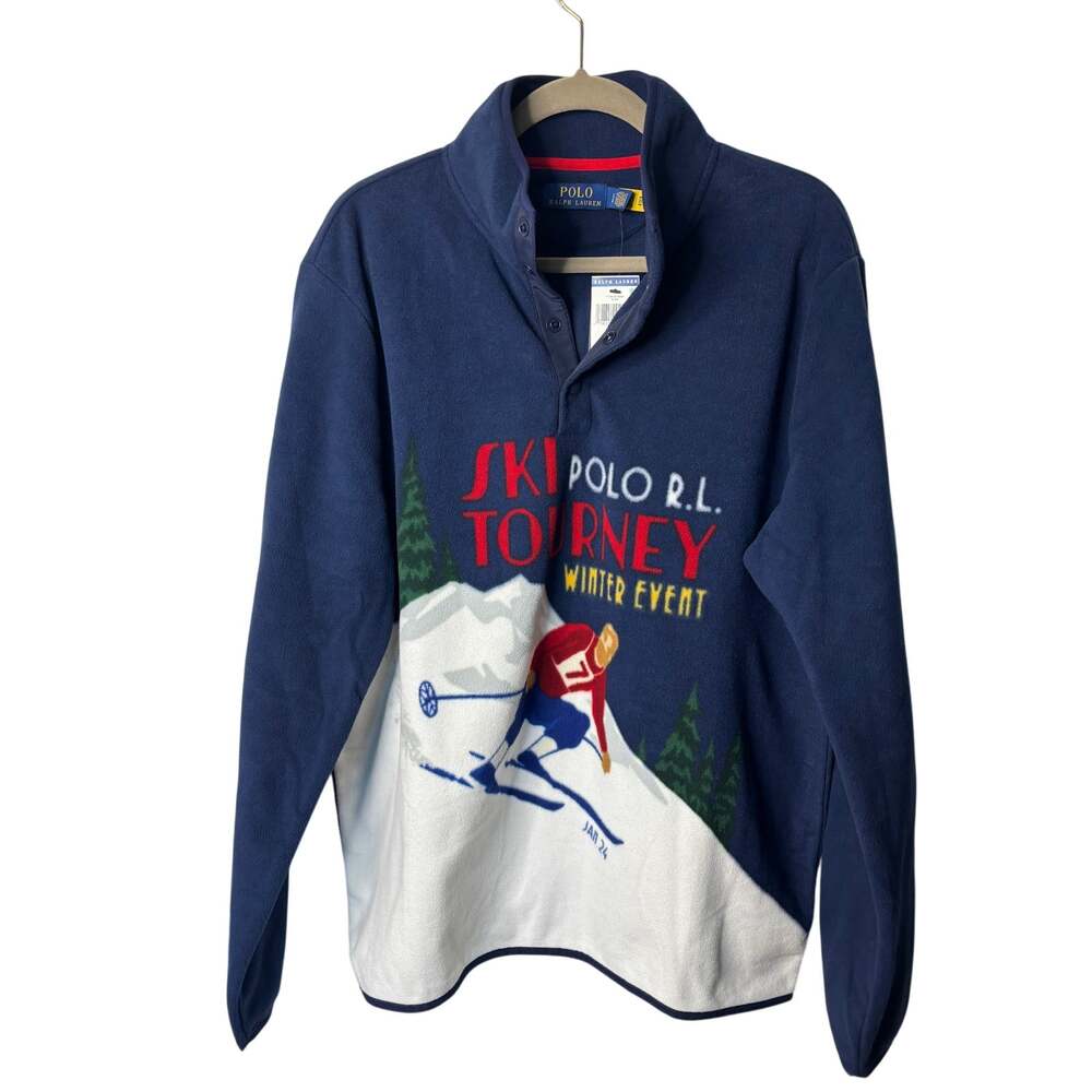 NWT Polo Ralph Lauren Ski Tourney Winter Event Pullover Sweatshirt Blue L/G $248